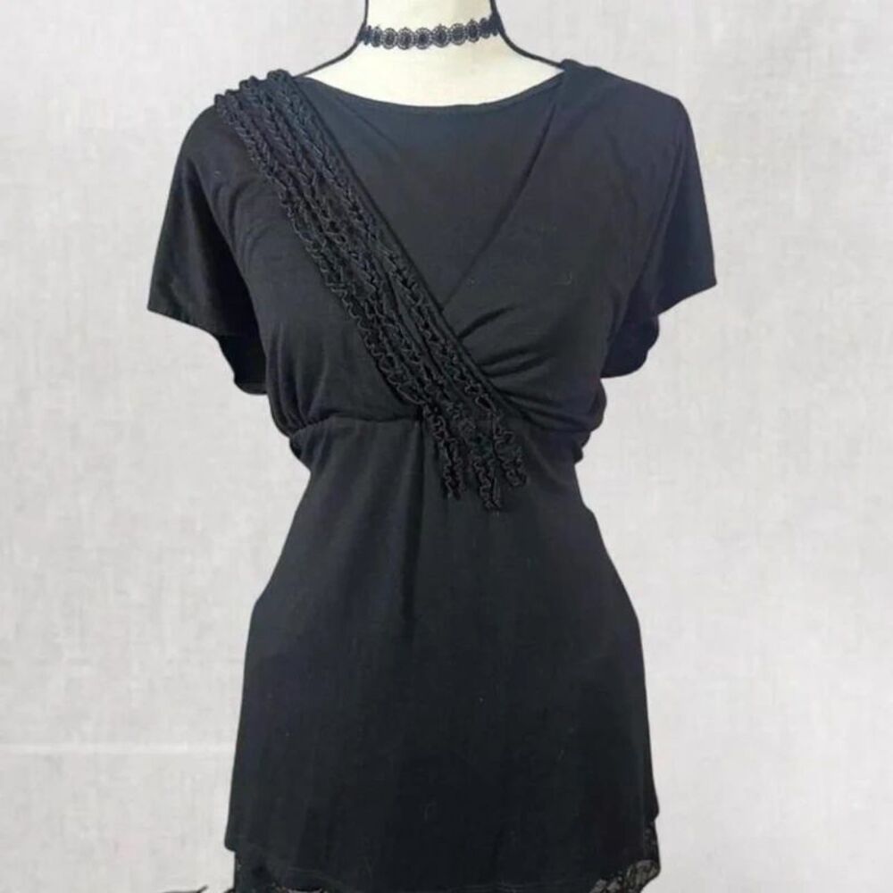 Goth Feminine Y2K Aesthetic Flowy V-Neck Blouse